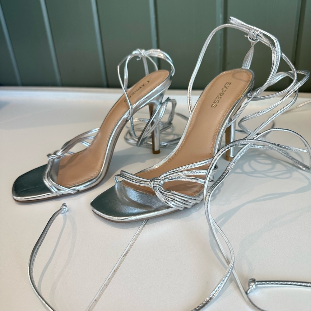 Metallic Silver Lace-Up Heels